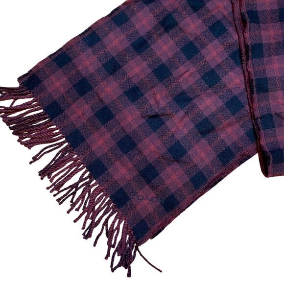 Coach Plaid Reversible Signature Scarf With‎ Fringe Detail Black & Red - Picture 4 of 5